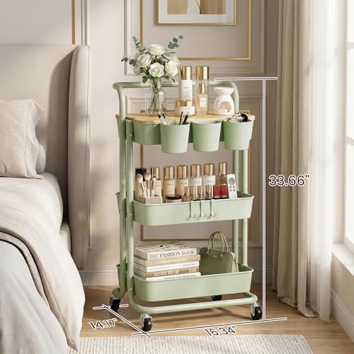 3 Tier Rolling Cart, Multifunctional Storage Cart with Table Top - Image 6