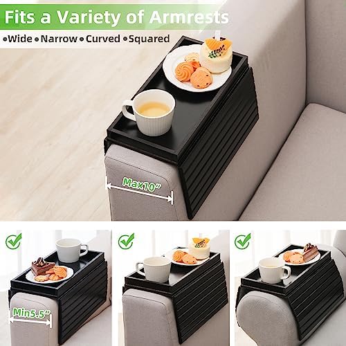 GEHE Bamboo Sofa Arm Tray, Foldable Couch Arm Tray Side Table, Anti-Falling Armrest Tables Cup Holder for Snacks, Drinks, Beers, Phone, Control, Flexible and Portable, Anti-Slip Bottom - Image 6