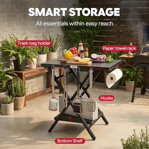 Feasto Outdoor Grill Table, Folding Prep Table, 30" x 24", Black - Image 6