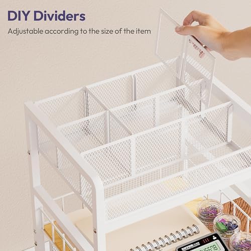 SWTYMIKI Rolling Cart with Drawers - Metal Craft Cart with Wheels, DIY Divider and Wood Shelf, Art Supply Organizer Craft Organizer and Storage, Utility Storage Cart for Home Office Studio, White - Image 6
