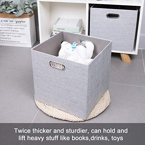 Thicker Fabric Storage Cubes 13 inch Collapsible Storage Bins for Organization, Cubby Storage Boxes for Organizing Shelf Cabinet Bookcase, 2pcs, Sliver Grey - Image 7