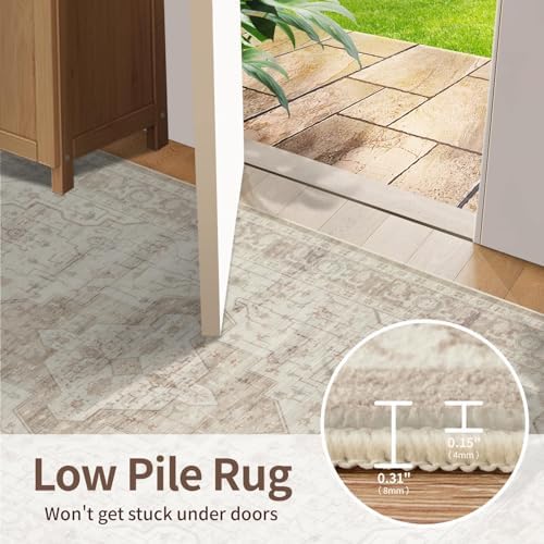 Rugxara 5X7 Washable Area Rug for Living Room, Vintage Neutral Beige - Image 6