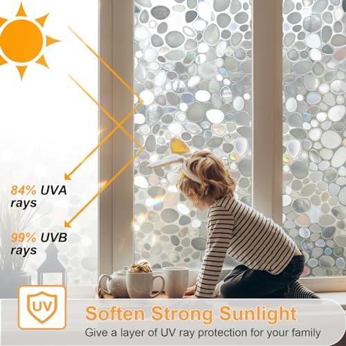 Window Privacy Film, Stained Glass Films, 3D Pebble Rainbow Windows Cling Decorative Window Decals, Sun Blocking Stickers Static Cling Door Windows Covering (17.5" x 157.5") - Image 6