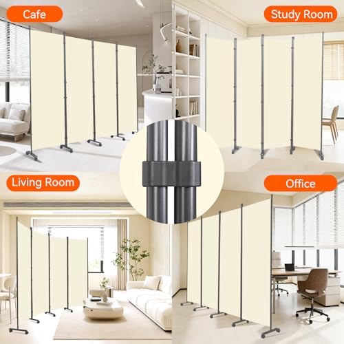 88" W 4 Panel Room Divider, Portable Privacy Screen W/Wheels Freestanding - Image 7
