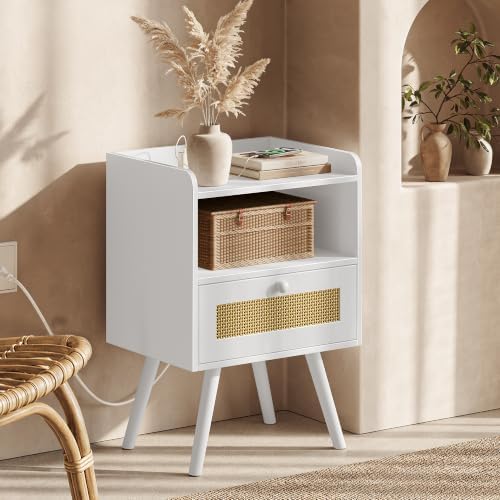 SUPERJARE Nightstands with Charging Station, Bedside Table Set of 2, White - Image 6