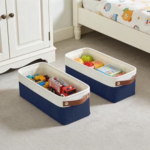 Bagnizer Small Fabric Storage Baskets, 15x6x5 inch Narrow Storage Bins 4-Pack Long Storage Basket for Organizing with Handles, Decorative Basket for Closets, Shelves, Toilet Paper, Navyblue - Image 7