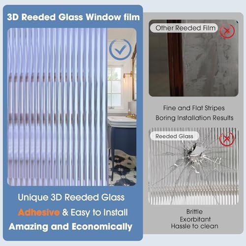 Coavas Reeded Glass Window Privacy Film, 3D Fluted Adhesive, 17.5"x78.7" - Image 6