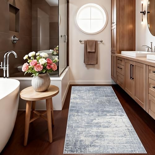 2x6 Non-Slip Entryway Area Rugs: Washable Stain Resistant Kitchen Carpet Low Pile Printed Doormat Soft Nursery Runner Vintage Abstract Floor Mat for Hardwood Bedroom Home Decor for Family(2x6,Blue) - Image 6