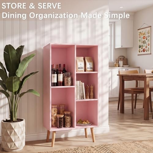 YAHARBO Small Light Pink Bookshelf,3 Tier Modern Kids Bookcase with Legs,5 Cube Wooden Bookshelves Storage Shelf,Book Shelves Organizer,Display Bookcases Cabinet for Room Nursery Study - Image 6