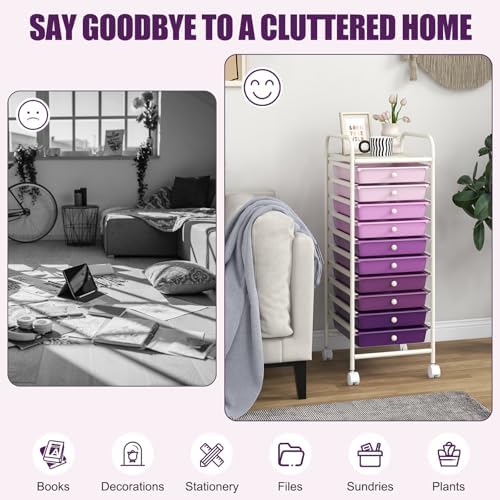 MEDIMALL 10 Drawers Rolling Storage Cart, Multipurpose Craft Storage Cart with Wheels, Mobile Tools Scrapbook Paper Organizer Cart for Office School Home Use - Image 7