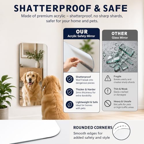 Marsui 1 Pcs 12 x 24 Inch Acrylic Safety Mirror Outdoor Shatterproof - Image 6
