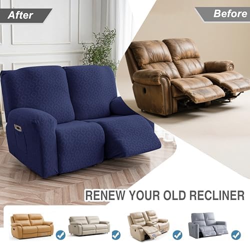 Genina Waterproof Recliner Loveseat Cover,2 Seat Couch Cover,Navy Blue - Image 6