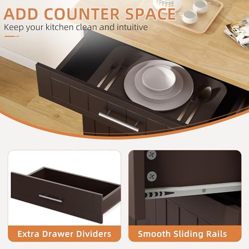 Shintenchi Kitchen Island cart with Storage, Portable Bar Cabinet on Wheels, Rolling Microwave Cart Side Table with Workstation for Kitchen, Dinning Room, Brown - Image 7