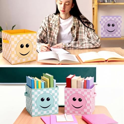 Bokon 6 Pcs 11'' Smile Face Classroom Storage Bins Pastel Classroom Decor - Image 6