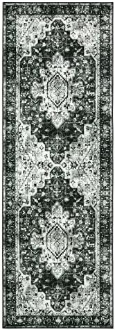 Moynesa Washable Black and White Runner Rug - 2x6 Bathroom Runner with Rubber Backing, Hallway Boho Non-Slip Non-Shedding Low Pile Accent Carpet for Laundry Room Entryway - Image 6