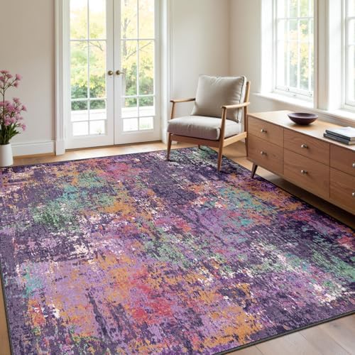 RELEANY Washable Square 8'x8' Area Rug for Living Room Purple Multi - Image 6