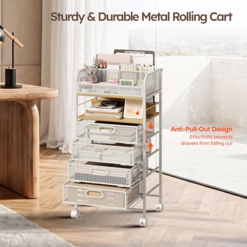 Homsorout Rolling Art Cart with 4 Drawers, Maple - Image 6