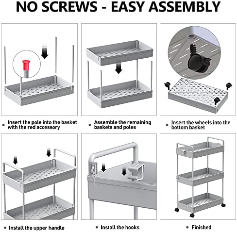 SOLEJAZZ 3 Tier Slim Rolling Storage Cart Organizer with Wheels, Gray - Image 7