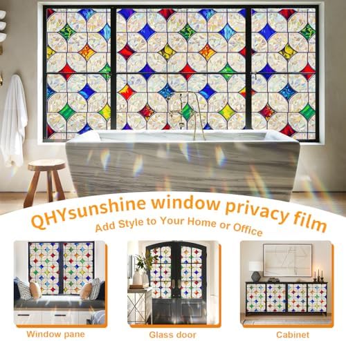 QHY Sunshine Colorful Rainbow Stained Glass Window Film Non-Adhesive Window Privacy Film Reusable Decorative for Room (Rainbow Mosaic, 23.6 x 78.7 in) - Image 6