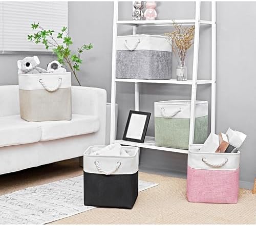 11x11 Inch Cube Storage Bins, 6 Pack Fabric Storage Cubes for Shelves, Cube Organizer Bins with Handles, Cloth Cubby Storage Bins for Home(White/black) - Image 7