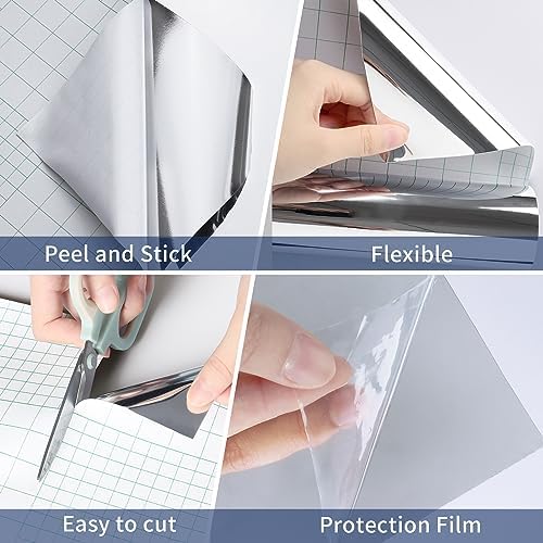 WESTICK Large Mirror Stickers for Walls 24"x394" Self Adhesive Silver Contact Paper Peel and Stick Mirror Wallpaper Silver Permanent Vinyl for Home Decor Gym Walls Appliance Crafts DIY Shelf Liner - Image 6