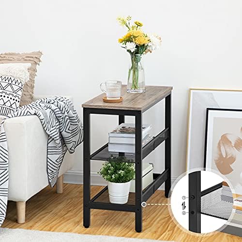 HOOBRO Side Table, 3-Tier Narrow End Table, Nightstand with 2 Flat or Slant Adjustable Shelves for Small Spaces, Hallway, Living Room, Bedroom, Sturdy, Easy Assembly, Greige and Black BG23BZ01G1 - Image 6
