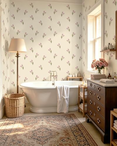 Safiyya Vintage Floral Peel and Stick Wallpaper 17.3''x197'' Retro Tulip Flower for Gilrs Room Contact Paper for Cabinets Self Adheisve Removable Wallpaper for Bedroom Accent Wall - Image 7
