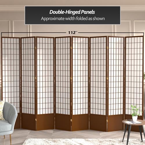 Red Lantern 7 ft. Tall Window Pane Shoji Screen - Walnut - 8 Panels - Image 6