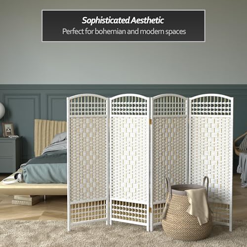 4 ft. Short Fiber Weave Folding Screen - White - 4 Panels - Image 6