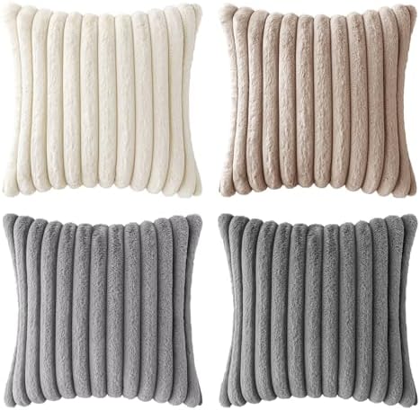 MIULEE Faux Fur Plush Decorative Throw Pillow Covers 20x20, Grey Taupe - Image 7