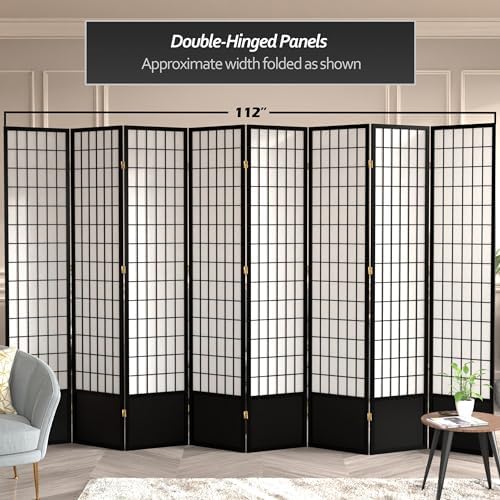 Red Lantern 7 ft. Tall Window Pane Shoji Screen - Black - 8 Panels - Image 6