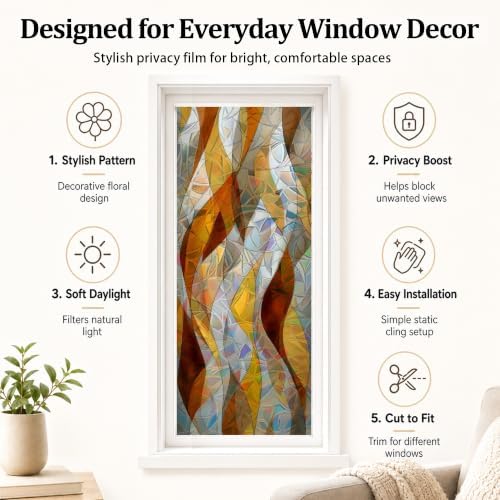 Amber Geometric Window Privacy Film 17x39in Static Cling PVC Glass Sticker - Image 6