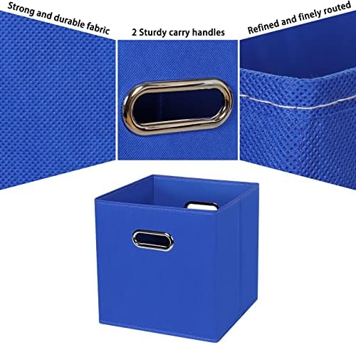 Black Fabric Cubby Storage Bins,13x13x13 Inches ,Cube Organizer Bin Foldable Storage Boxes with Dual Handles Fabric Organizer Box and collapsible Storage basket,Set of 3 ,Dark Blue - Image 7