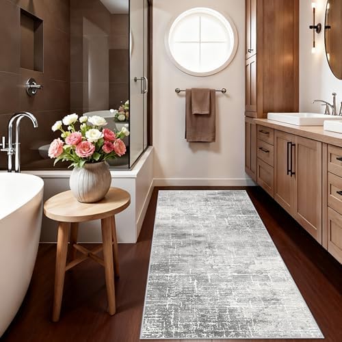Washable Abstract 2x6 Kitchen Rug: Non-Slip Sink Stove Floor Mat Water-Resistant Entryway Bathroom Carpet Soft Dining Room Bedroom Runner for Family with Elderly Dogs Modern Home Decor(2x6 Light/Grey) - Image 6