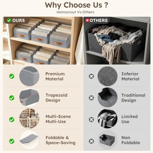 Homsorout Fabric Storage Bins for Organizing - 10 Pack Large Trapezoid Collapsible Storage Bins with Front Handle, Closet Organizers and Storage for Bedroom, Home Shelves, Small Spaces, Grey - Image 6