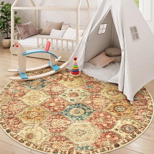 Lahome Moroccan Washable Round Area Rug, Round Rug 5ft Soft Non-Slip - Image 6