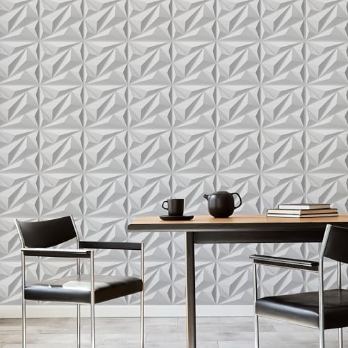 AMIGO 33 Pieces of 3D Diamond PVC Wall Panels for Interior wall Decoration, Suitable for Living Rooms, bedrooms, Hotels, and Offices. Matte White Finish, Measuring 12×12 inches. - Image 6