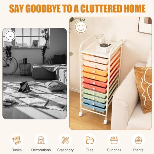 MEDIMALL 10 Drawers Rolling Storage Cart, Multipurpose Craft Storage Cart with Wheels, Mobile Tools Scrapbook Paper Organizer Cart for Office School Home Use - Image 7