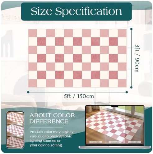Pink White Checkered Entry Rug - 3x5 Non-Slip Indoor Outdoor Rugs - Image 7