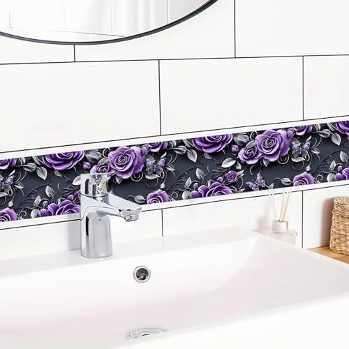 IVN Wallpaper Border Peel and Stick Wall Violet Rose Butterfly 4x196 Inch - Image 6