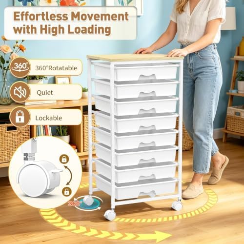 SUNALLY Rolling Cart With 8 Drawers,Storage Drawer Cart for Craft Art,White - Image 6