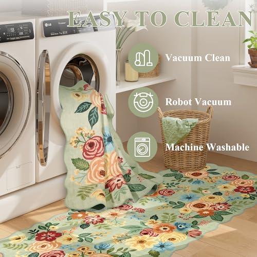 DUKINO 2x8 Washable Runner Rug, Floral Non Slip Kitchen Runner Rug, Green - Image 7
