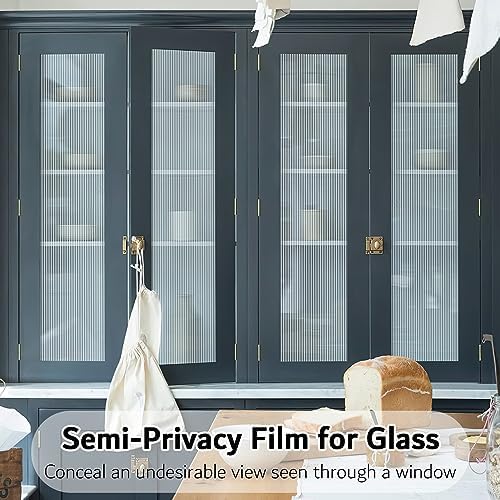 VELIMAX Reeded Glass Privacy Film, Frosted Window Vinyl, 3D Decorative Window Decals Non Adhesive for Bathroom Living Room 29.5x157.4 inches - Image 6
