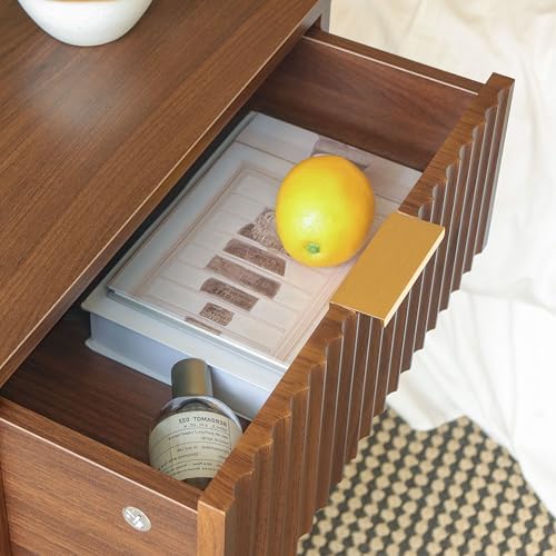 Fultyle Walnut Nightstand, Fluted Bedside Table with Drawer and Open Shelf - Image 6