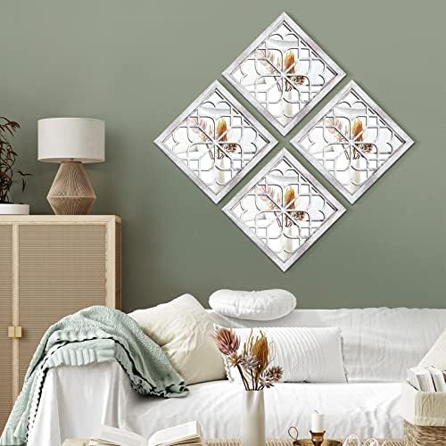 Tatuo 4 Pcs Mirrors Square Wall Mirror, Gorgeous Rustic Farmhouse Accent Mirror, Rustic for Bathroom Renovation Bedrooms Living Rooms, 12 x 12 Inch(Elegant White) - Image 6