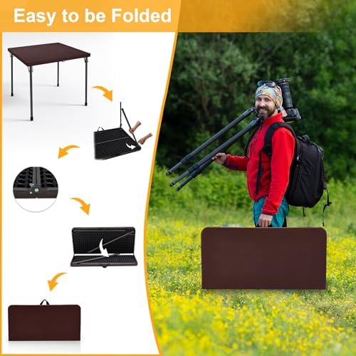 Kasunpul 34" Folding Table, Portable Square Folding Card Table with Collapsible Legs & Carrying Handle, Plastic Tables for Camping,Picnic, Office, Party, Brown - Image 6