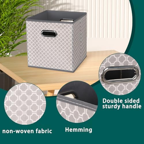 Black Foldable Storage Cubes Bins, Fabric Storage Box Cubes Organizer Baskets with Dual Handles for Home Organizer,Set of 3,(Grey Light) - Image 7