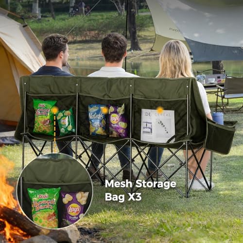 Padded 3 Person Camping Chair, Oversized Camping Couch Support 660lb, Green - Image 7