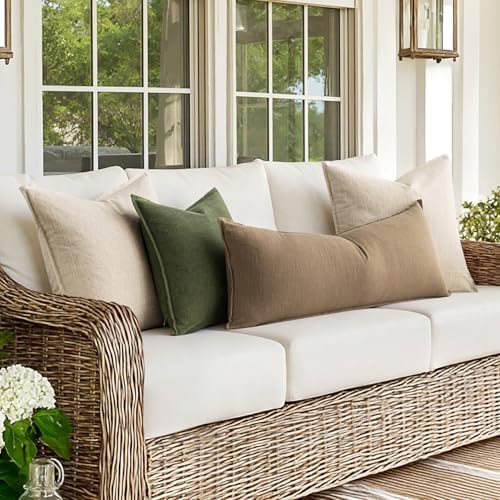 MIULEE Decorative Linen Lumbar Pillow Cover 14x36 Inch Khaki - Image 6