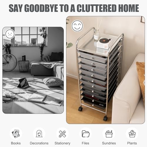 MEDIMALL 10 Drawers Rolling Storage Cart, Multipurpose Craft Storage Cart with Wheels, Mobile Tools Scrapbook Paper Organizer Cart for Office School Home Use - Image 7